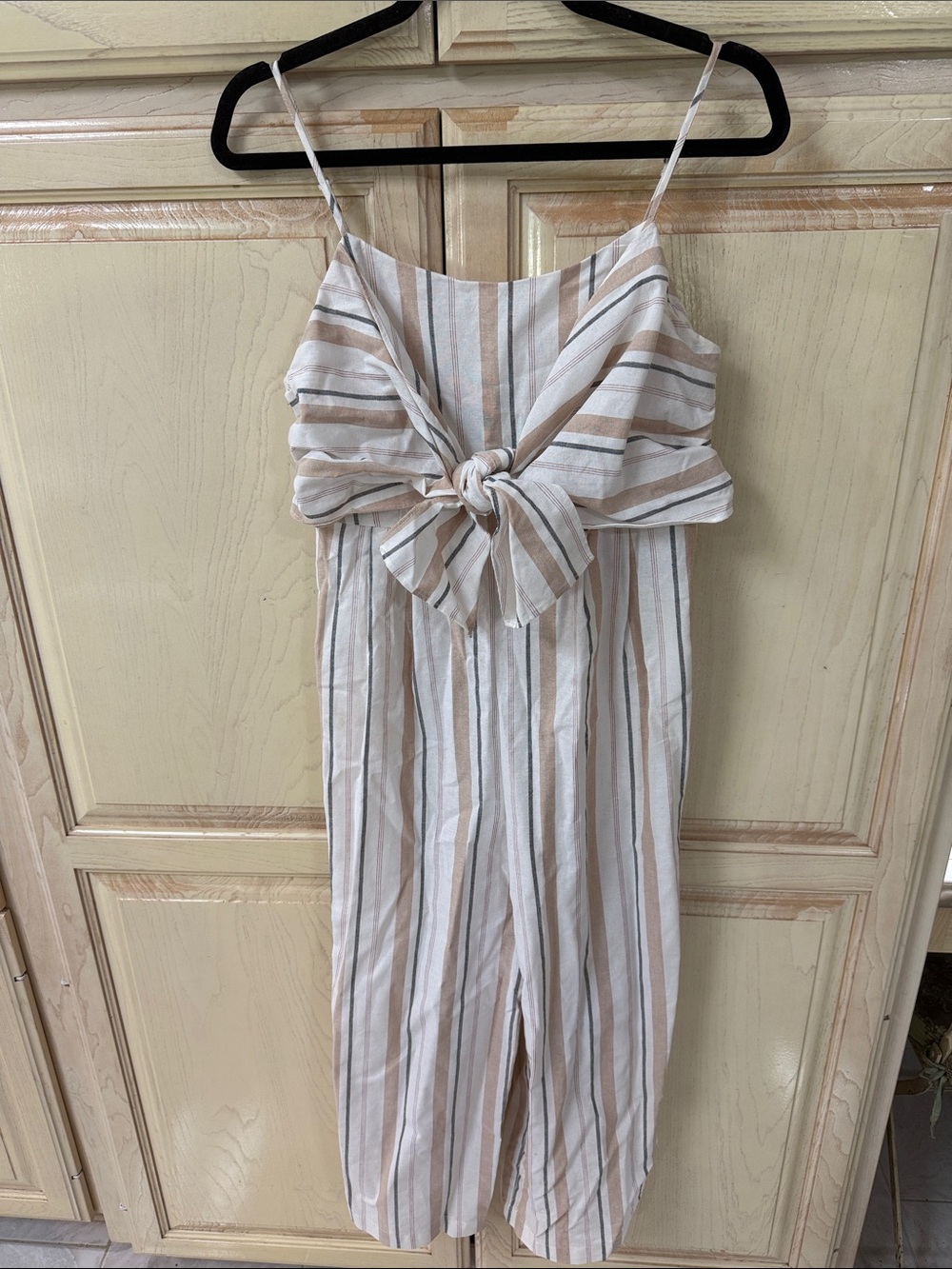 Forever 21 Cream and Tan Striped Tie-Front Jumpsuit